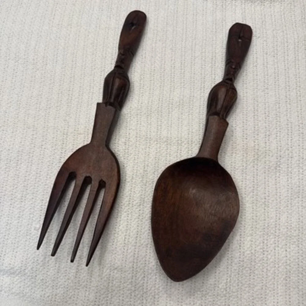 Vintage Alipio’s  '60s Filipino Tiki Carved Spoon and Fork Set